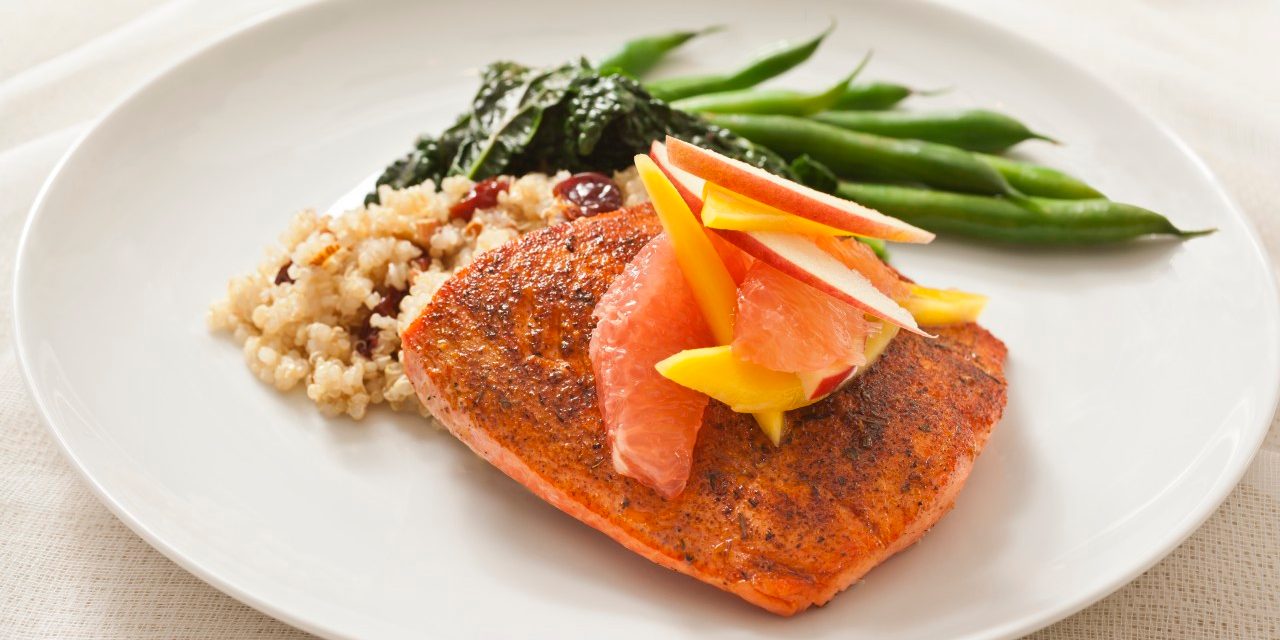 Bronzed Salmon with Fruit Relish --- Image by © David Papazian/Corbis