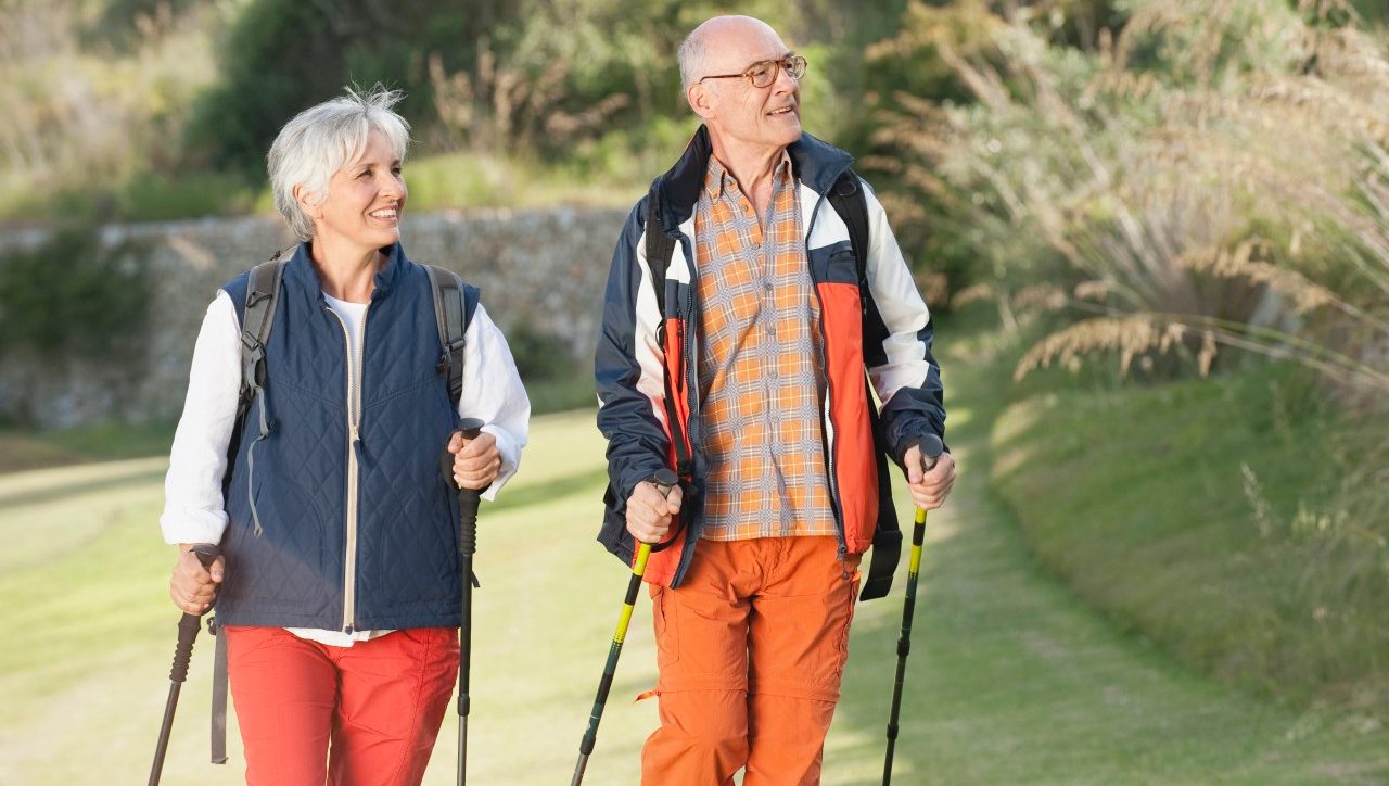 0042-11-30T00:00:00.000Z Spain Mallorca Senior couple Nordic Walking --- Image by © Westend61/Corbis