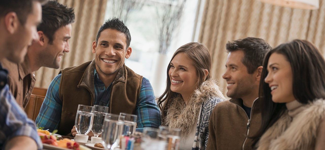 0042-11-30T00:00:00.000Z Group of friends having dinner at restaurant --- Image by © Hiya Images/Corbis