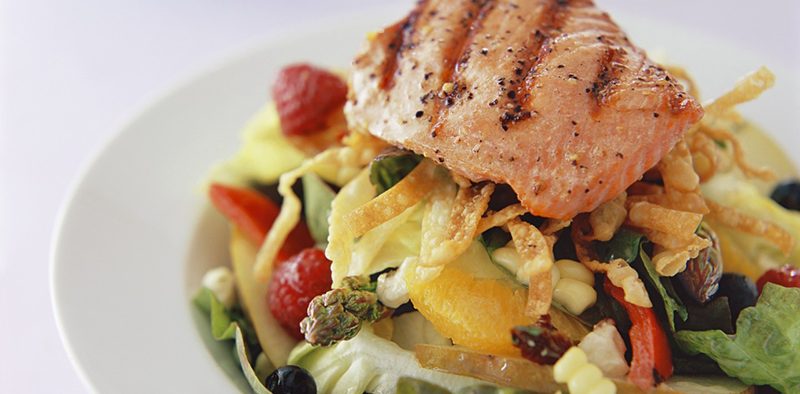 Grilled salmon and vegetables --- Image by © David Papazian/Corbis