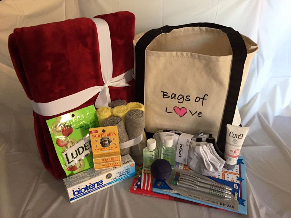 #IGiveBeyond This cancer survivor donates tote bags filled with blankets, lotions, lip balm, lozenges, washcloths, and other items to cancer patients.