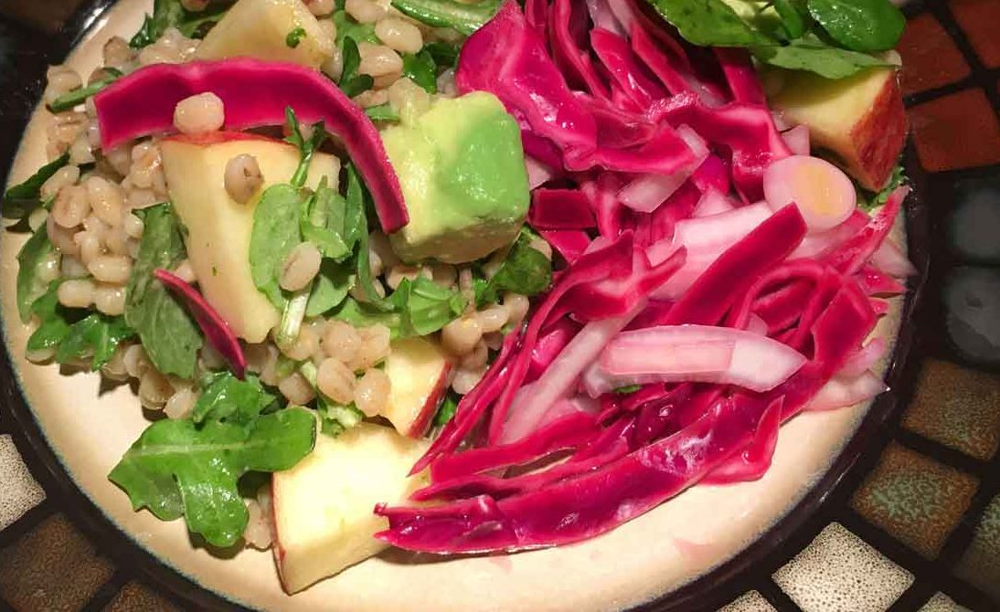 Barley Salad with Pickled Cabbage, Watercress, and Arugula