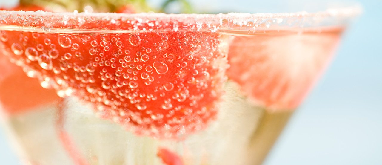 0042-11-30T00:00:00.000Z Strawberry champagne cocktail --- Image by © Image Source/Corbis